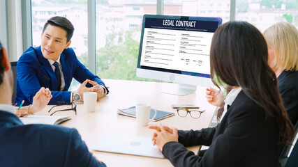 Digital legal contract provide terms and conditions document on computer screen ready for online digital signature for deal agreement of future business snugly