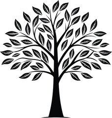 Leafy tree silhouette, tree icon isolated, natural foliage vector