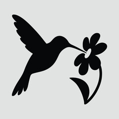 Silhouette Hummingbird drinking nectar from flower Illustration Vector