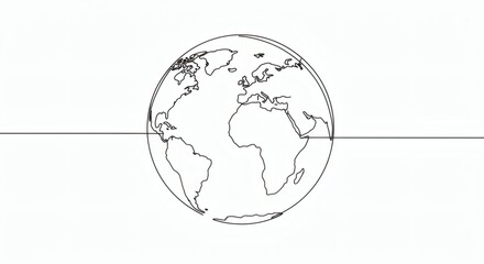 One Line Earth Global Connection with Minimalist Planet Design on White.
