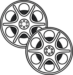Obraz premium Film reel silhouette, vintage cinema icon, movie media vector