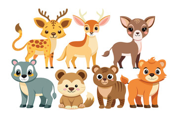 Fototapeta premium Cute Cartoon Animal Collection with Pets and Wild Characters