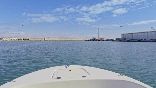 Gandia dock harbor view from boat in Valencia of Spain