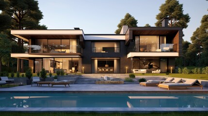 Obraz premium A photo of a modern house with a guest house