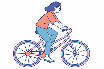 Obraz premium Cartoon of woman cycling, eco-friendly transport, fitness activity, cycling, illustration design, sustainable travel, exercise, graphic art, cycling scene, eco-art