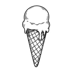 Hand-drawn ice cream cone with dripping scoops for summer treats illustration