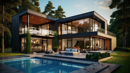 Fototapeta premium A photo of a modern house with a loft