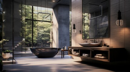 A photo of a modern house with a luxurious bathroom