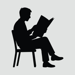 Silhouette man reading book sitting on chair Illustration Vector