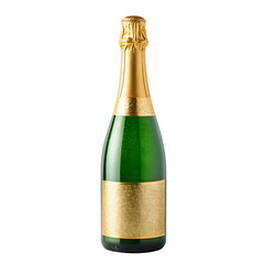 Elegant Green Champagne Bottle with Gold Foil – Festive Sparkling Drink Isolated on Transparent Background