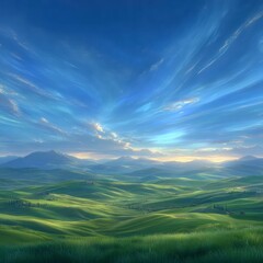 Idyllic Tuscan Landscape  Rolling Hills  Blue Sky  Dramatic Cinematic Lighting
