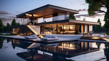 Obraz premium A photo of a modern house with a pavilion