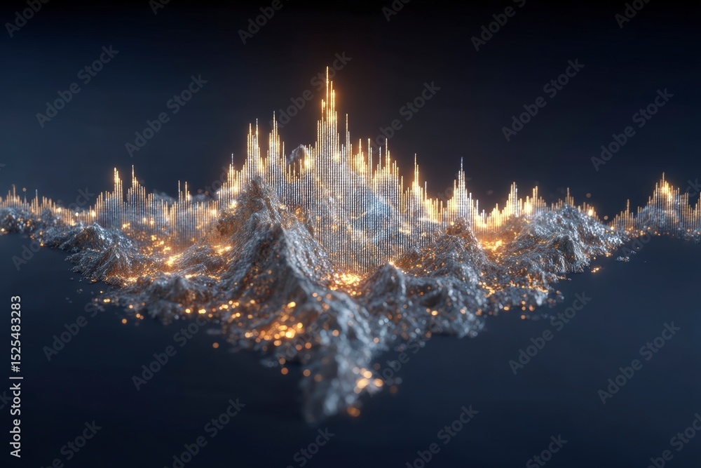 Poster Abstract Data Visualization  Illuminated 3D Graph  Seismic Waveform  Golden Peaks  Technol