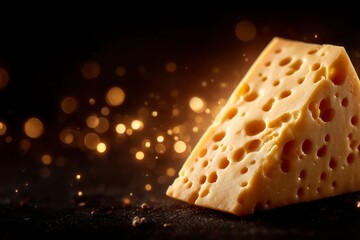 Delicious Swiss Cheese Block  Gourmet Food Photography  Dark Background