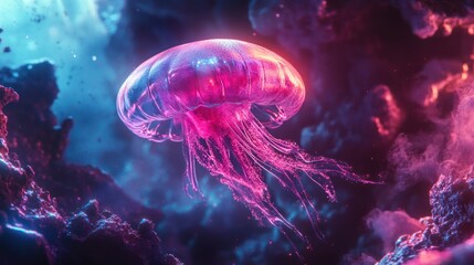 Fototapeta premium Neon Jellyfish in a Dreamlike Ocean