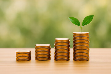 Financial Growth Concept – Stacked Coins with Growing Plant