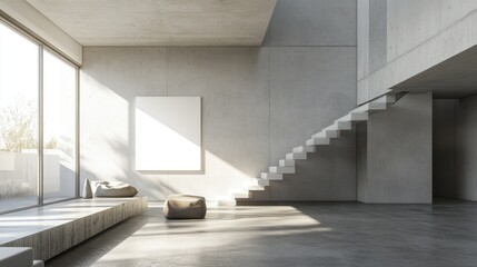 Obraz premium Modern concrete interior with large window
