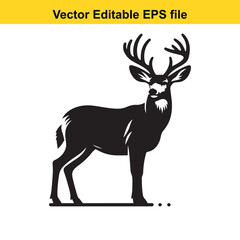 Majestic Black Silhouette of a Deer with Antlers