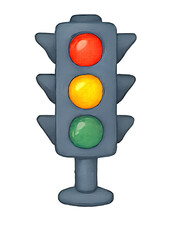 Watercolor Traffic Light Icon, Cartoon Illustration, Transparent Background