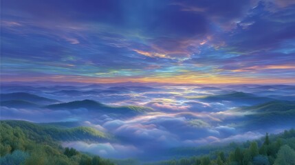 Obraz premium Misty Sunrise Mountain Range Dramatic Cinematic Landscape Photography