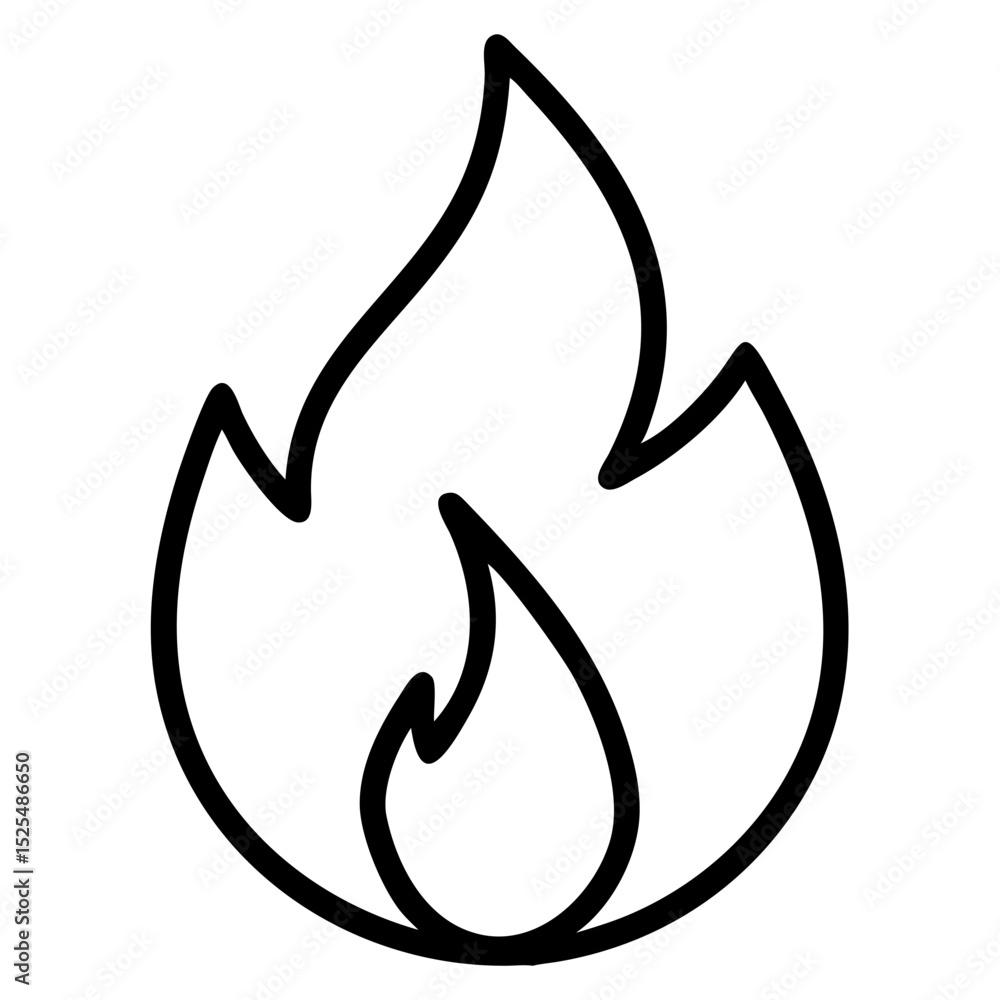 Poster outline of a stylized flame shape with distinct curves and sharp tips visible in black and white