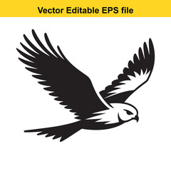 Black and white vector illustration of a hawk in flight