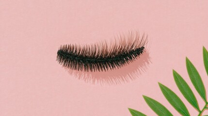 Pink Background Flatlay  Dramatic False Eyelashes   Green Leaves