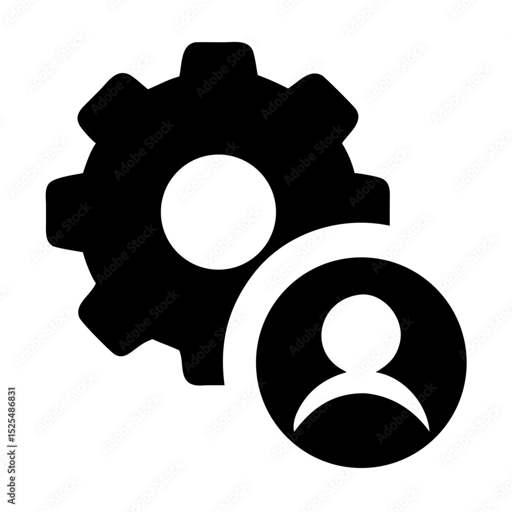 Poster user settings and configuration icon depicting gear and user silhouette design