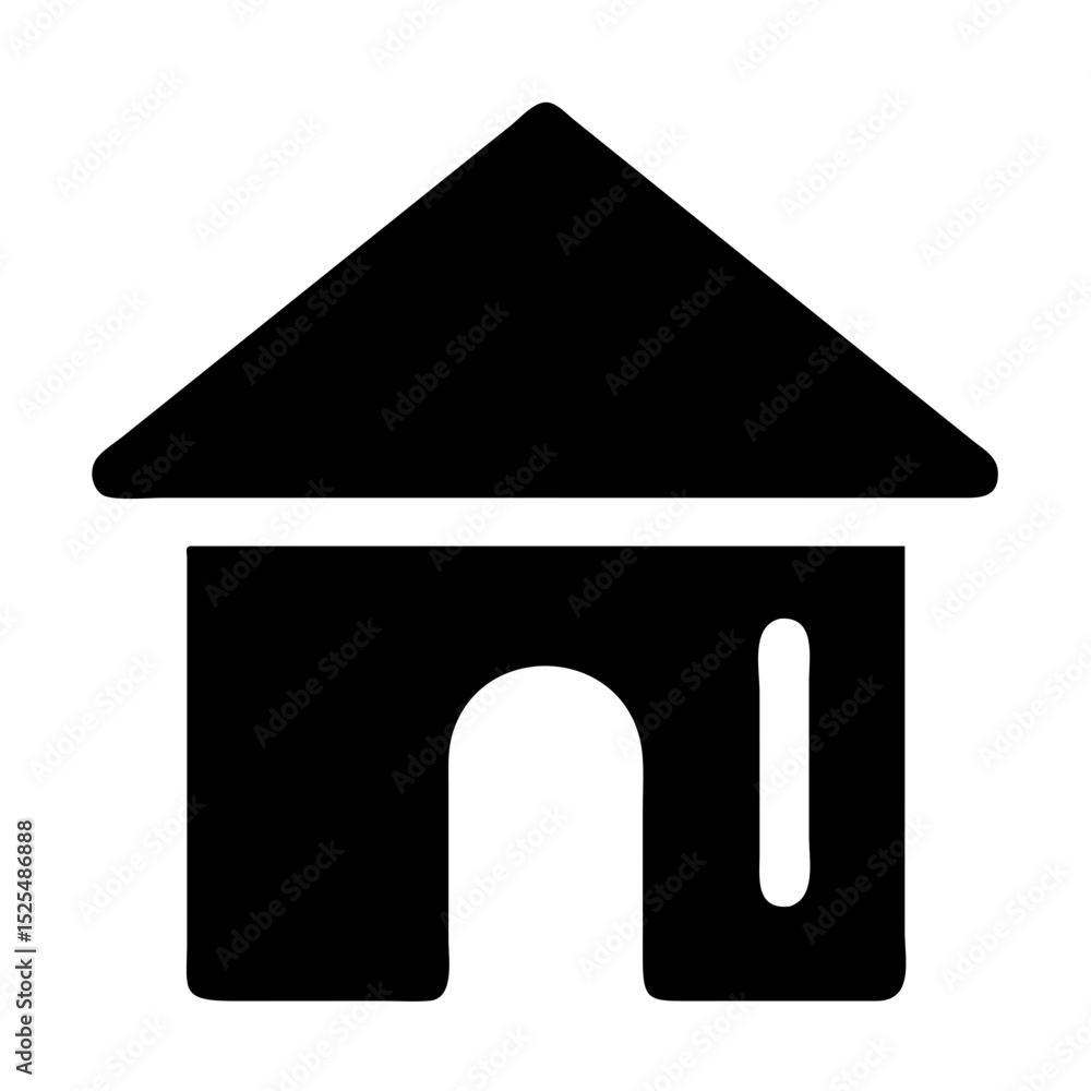 Poster outline of a simple house with a triangular roof and an arched doorway