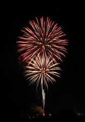 Red Gold Green Fireworks Display at Night