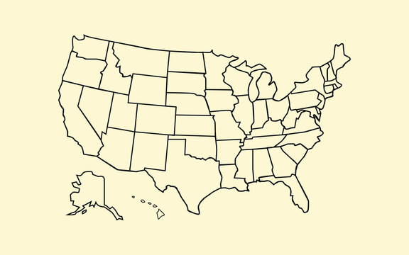 Editable Vector of United States with State Borders on Cream Background