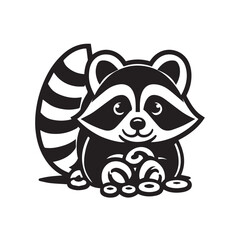 Obraz premium Raccoon silhouette black and white vector icon