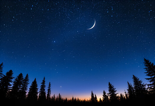 night sky with stars and moon