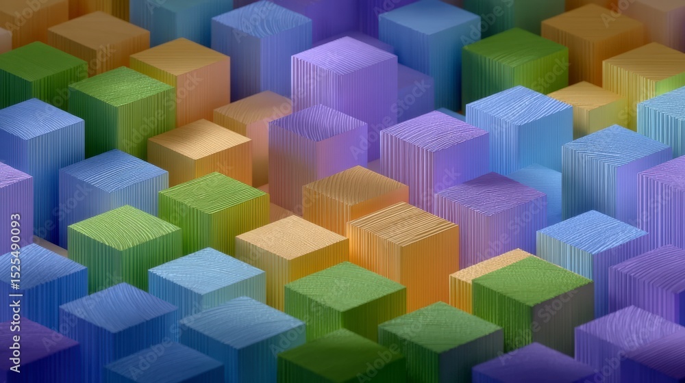 Poster abstract pastel wooden cubes background 3d render texture design blocks geometric