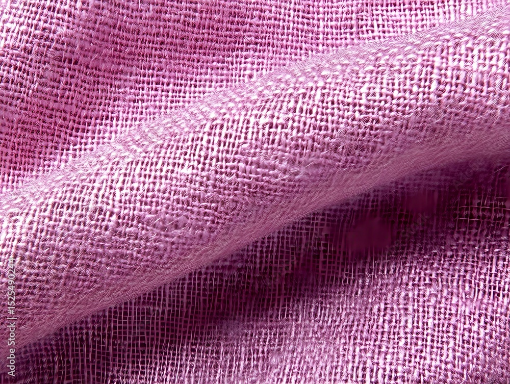 Poster pink linen fabric with natural texture and weave pattern in macro close up view, showing detailed te