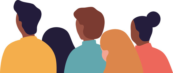 Group of diverse people standing together looking forward. Minimalist design for social diversity and inclusion concept.