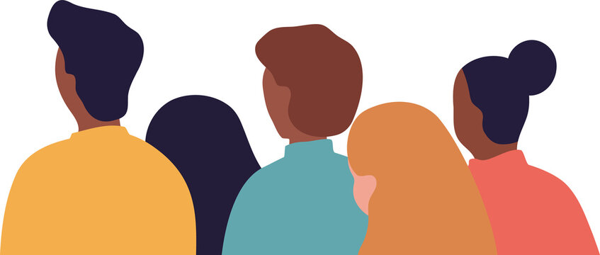 Group of diverse people standing together looking forward. Minimalist design for social diversity and inclusion concept.