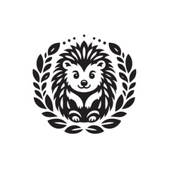 Fototapeta premium Hedgehog silhouette black and white vector icon
