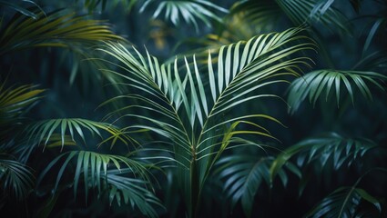 Lush green jungle foliage with various tropical leaves and plants. Dense plant life, vibrant nature, and greenery.