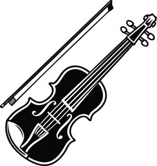 Obraz premium Violin bow silhouette, classical music icon, string instrument illustration
