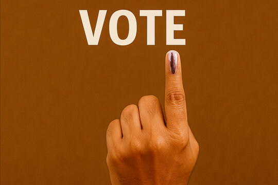 Indian male voter hand with voting ink sign of vote Generative ai