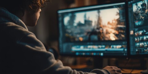 Naklejka premium Young Web Developer Creating Interactive Website with Coding