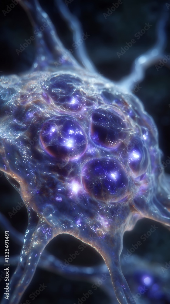 Poster glowing quantum lattice microscopic neural network cellular structure abstract science