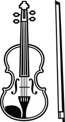 Violin bow silhouette, classical music icon, string instrument illustration