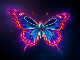 Electrography and Kirlian-inspired glowing butterfly with radiant energy field, neon wings, bioluminescence, and sci-fi body&mdash;vivid aura against a black void
