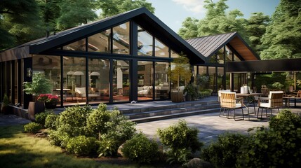 Fototapeta premium A photo of a modern house with a sunroom