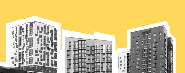 modern condo buildings with concrete structure and minimal design. Contemporary high rise housing