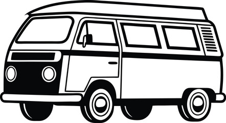 Camper van silhouette, vehicle icon black, motorhome vector isolated