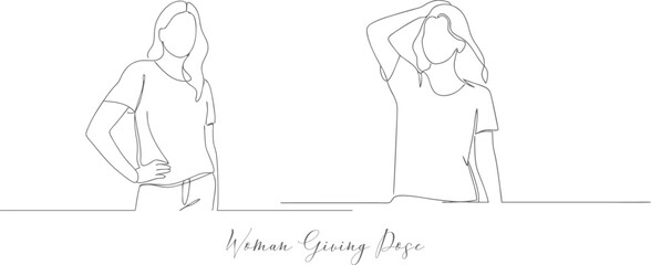 Woman Giving Poses Minimalist Icon Concept Continuous One Line Drawing In Editable Stroke On An Isolated Background