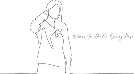 Woman In Hoodie Giving Pose Minimalist Icon Concept Continuous One Line Drawing In Editable Stroke On An Isolated Background